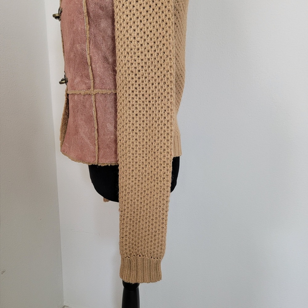 VTG Y2K Wool Faux Shearling Knit Toggle Cardigan Jacket Large Retro Boho Western - Picture 11 of 16